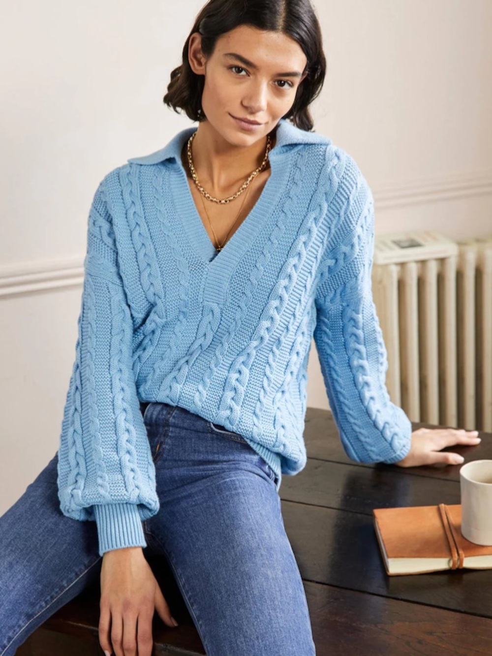 Boden Cable Knit Henley Sweater - Picture 2 of 11